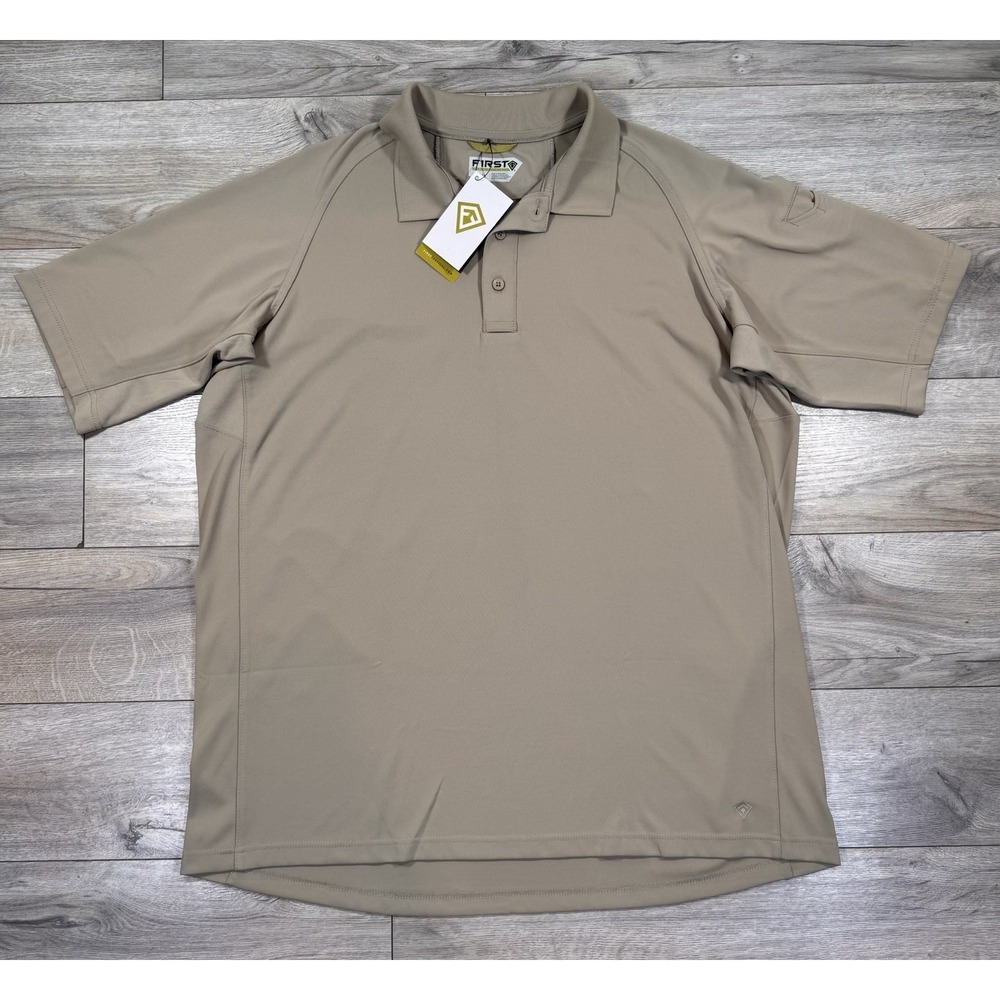 First Tactical Polo Shirt Mens XL Khaki Pro Performance Tactical Short Sleeve